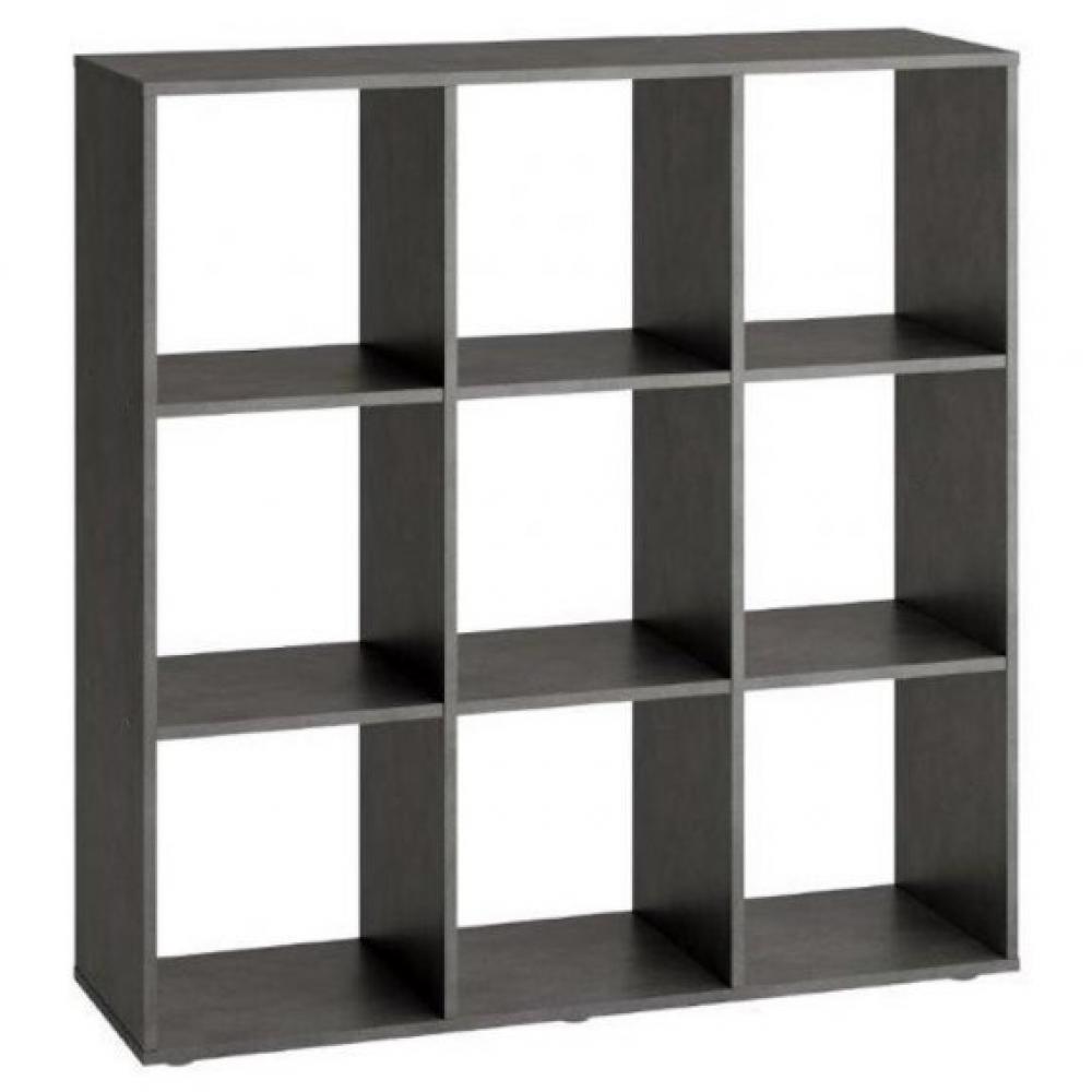 Bibliothèque design carrée MONTPELLIER coloris gris anthracite matera 2 plateaux fixes 9 casiers